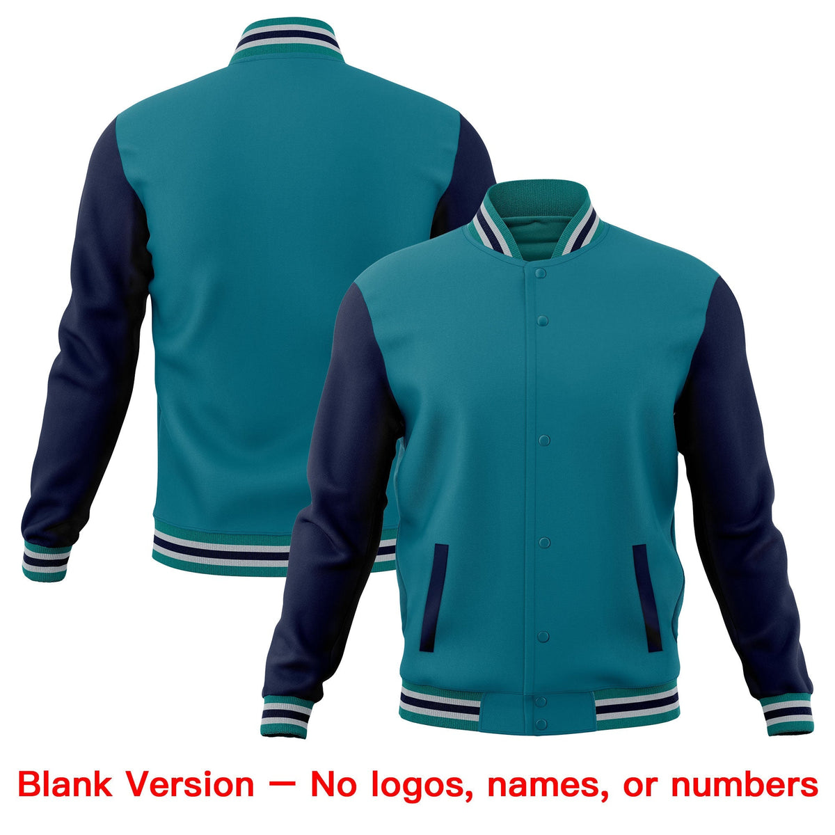 Custom Teal Navy Gray Raglan Sleeves Full-Snap Letterman Cotton Fabric Jacket| KXKSHOP