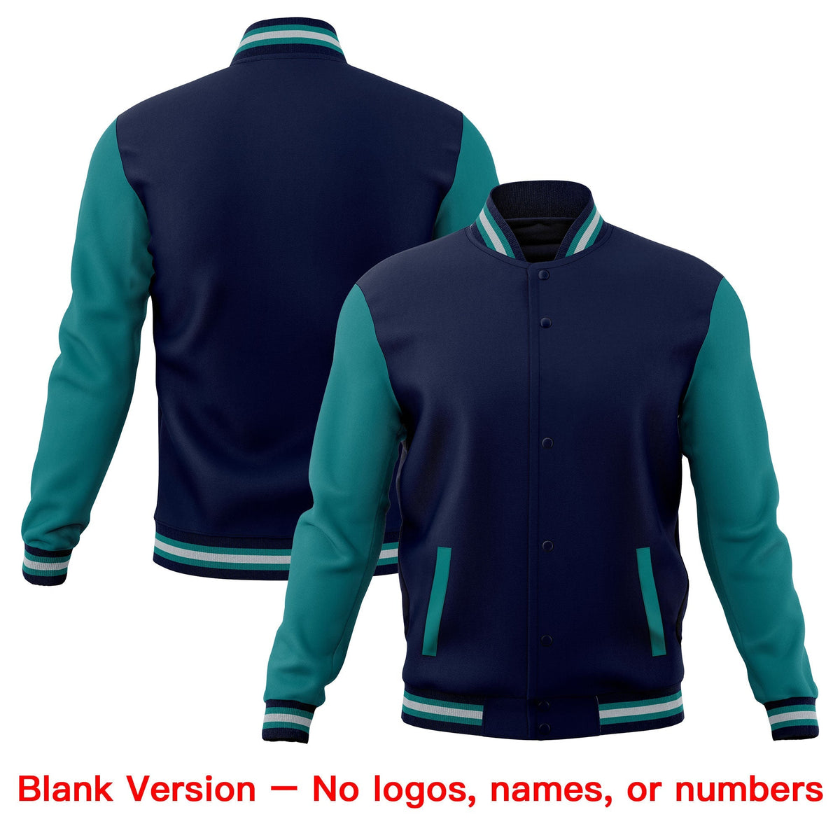 Custom Navy Teal Gray Raglan Sleeves Full-Snap Letterman Cotton Fabric Jacket| KXKSHOP