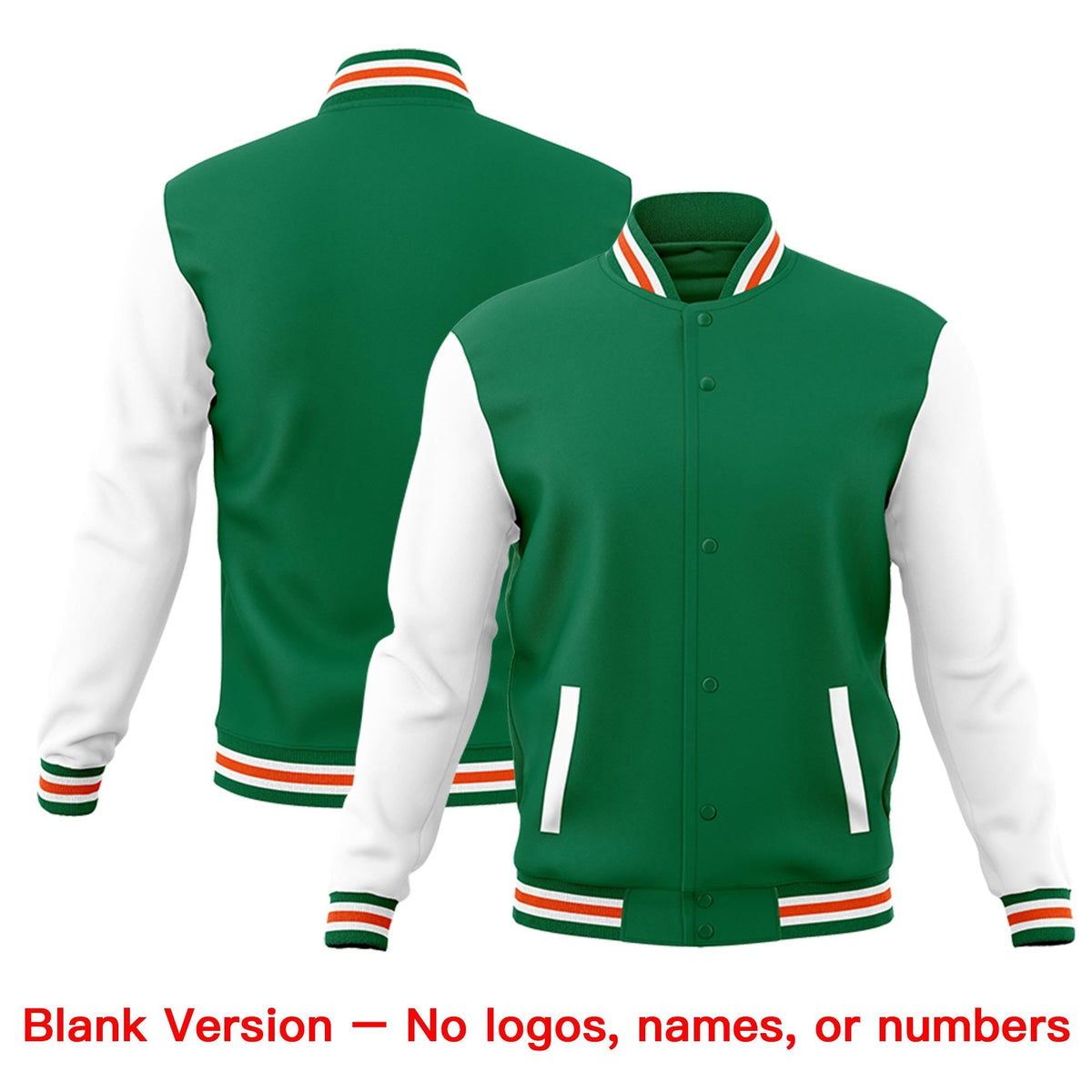 Custom Kelly Green White Orange Raglan Sleeves Classic Style Letterman Cotton Fabric Jacket| KXKSHOP