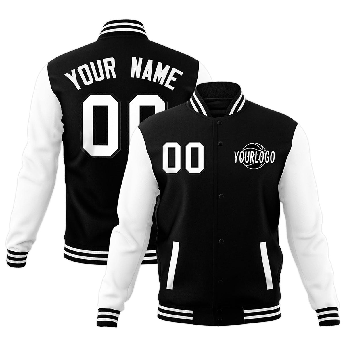 Custom Black White Raglan Sleeves Classic Style Letterman Cotton Fabric Jacket| KXKSHOP
