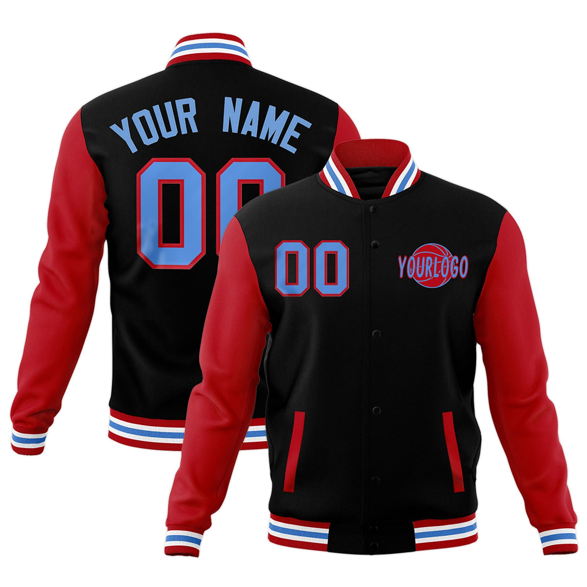 Custom Red Black Powder Blue Raglan Sleeves Classic Style Letterman Cotton Fabric Jacket| KXKSHOP