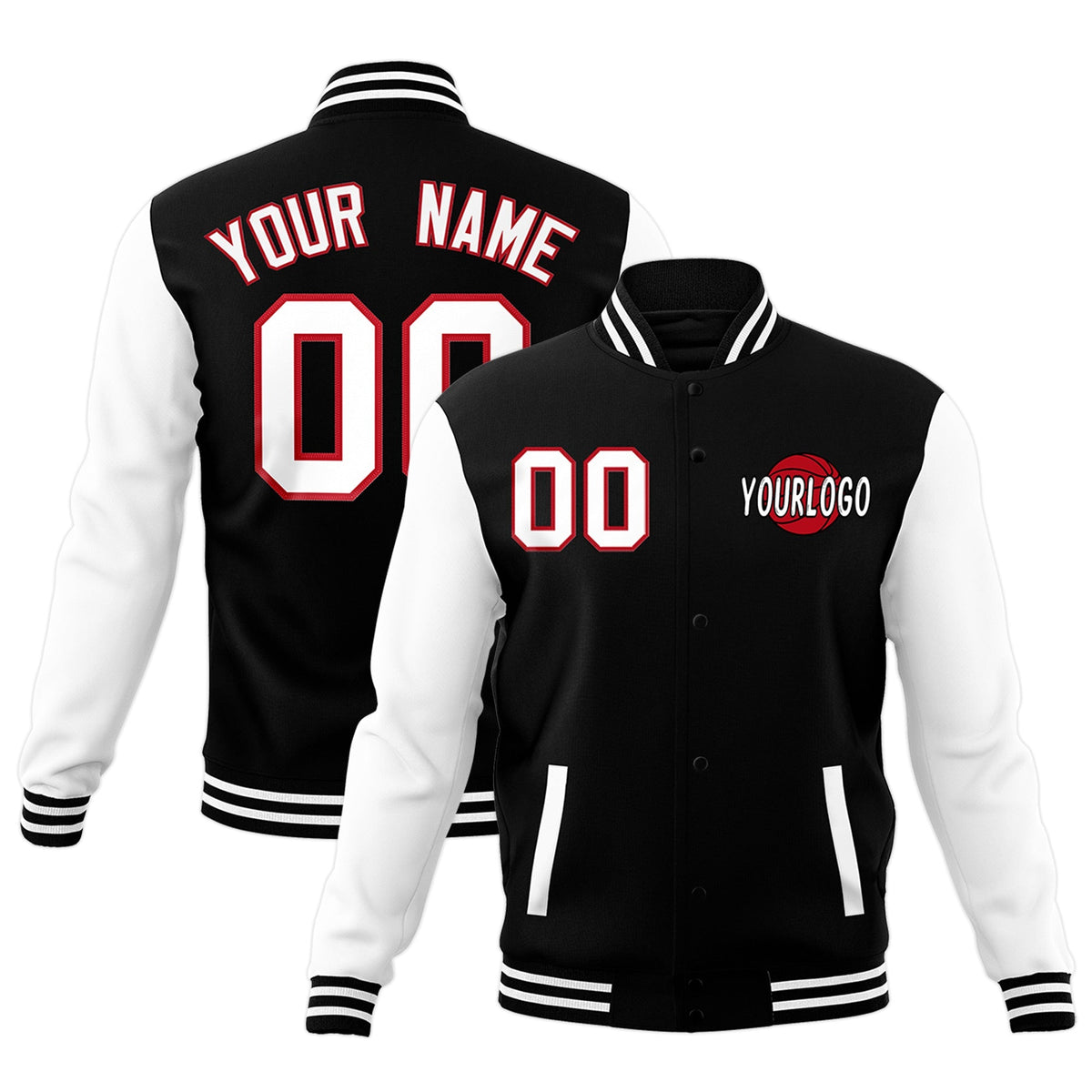 Custom Black White Red Raglan Sleeves Classic Style Letterman Cotton Fabric Jacket| KXKSHOP
