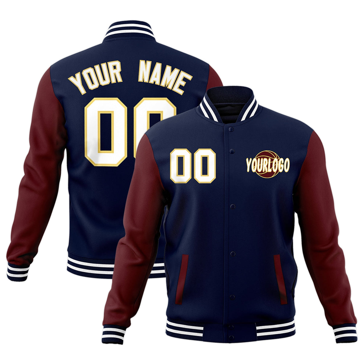 Custom Navy Crimson White Raglan Sleeves Classic Style Letterman Cotton Fabric Jacket| KXKSHOP