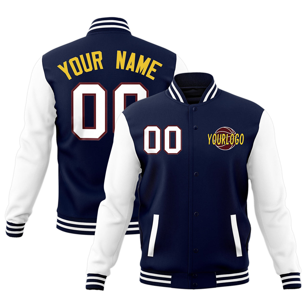 Custom Navy White Raglan Sleeves Classic Style Letterman Cotton Fabric Jacket| KXKSHOP