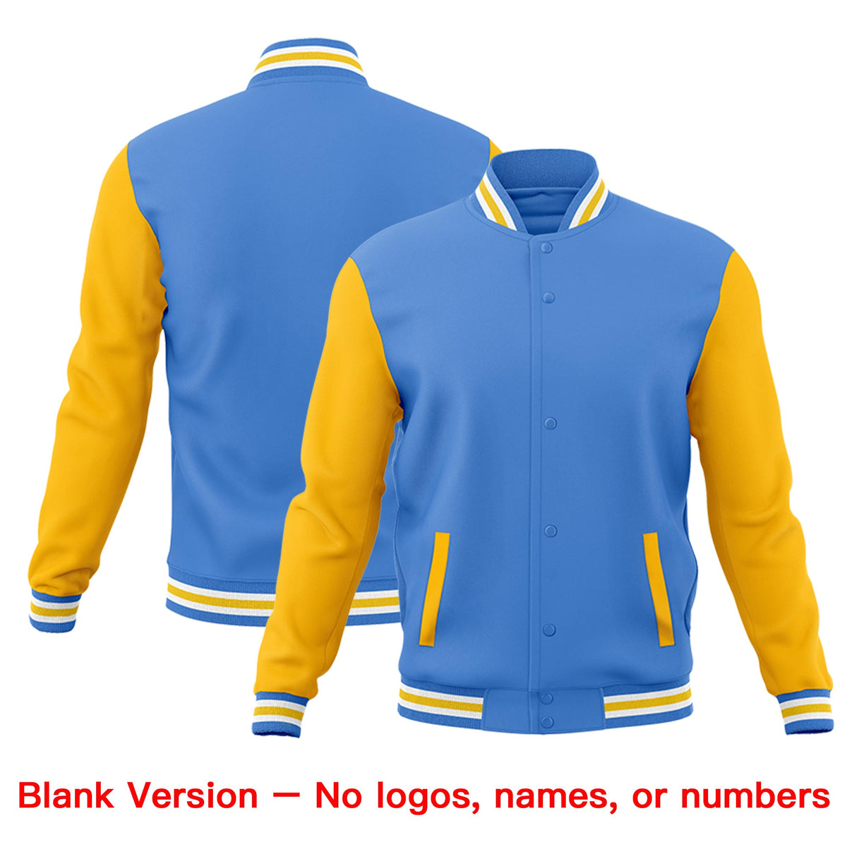 Custom Powder Blue White Gold Raglan Sleeves Classic Style Letterman Cotton Fabric Jacket| KXKSHOP