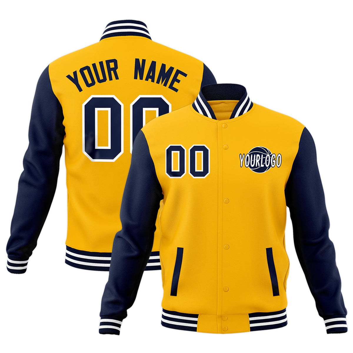 Custom Yellow Navy White Raglan Sleeves Classic Style Letterman Cotton Fabric Jacket| KXKSHOP