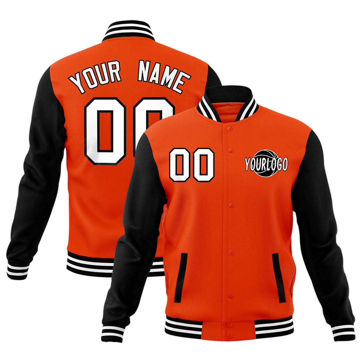 Custom Orange Black White Raglan Sleeves Classic Style Letterman Cotton Fabric Jacket| KXKSHOP