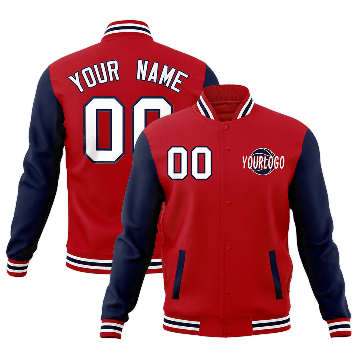 Custom Red Navy White Raglan Sleeves Classic Style Letterman Cotton Fabric Jacket| KXKSHOP