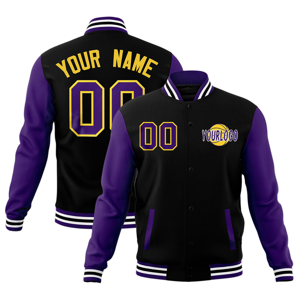 Custom Black Purple White Raglan Sleeves Classic Style Letterman Cotton Fabric Jacket| KXKSHOP