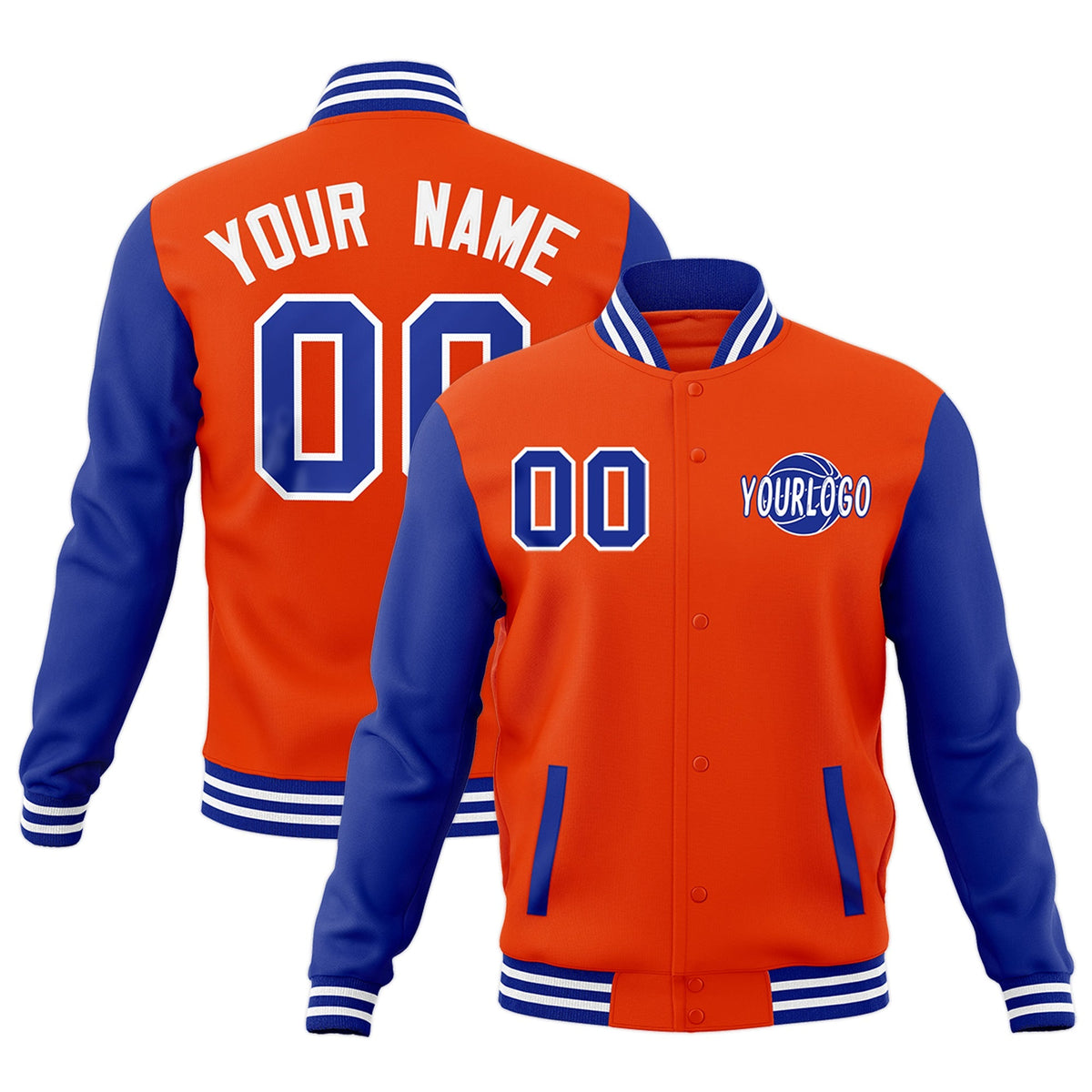 Custom Orange Royal Blue Raglan Sleeves Classic Style Letterman Cotton Fabric Jacket| KXKSHOP