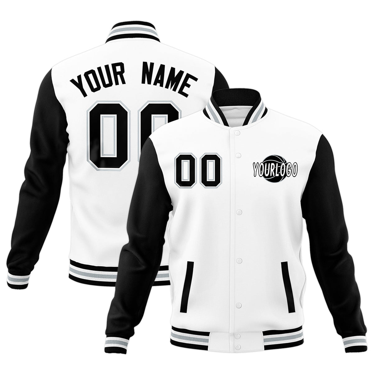 Custom White Black Gray Raglan Sleeves Classic Style Letterman Cotton Fabric Jacket| KXKSHOP