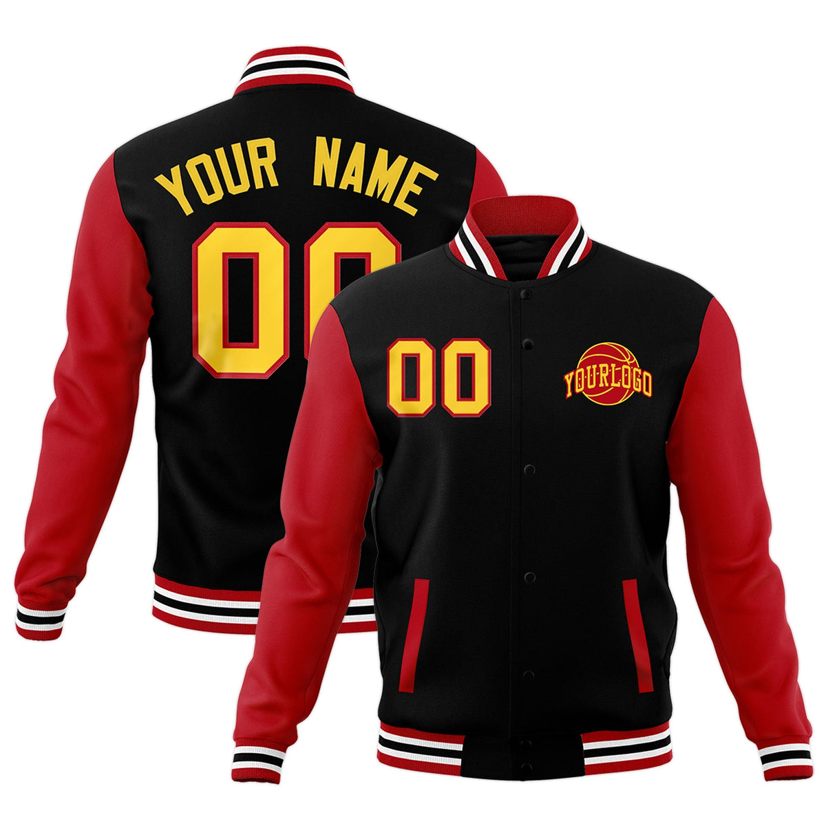 Custom Black Red White Raglan Sleeves Classic Style Letterman Cotton Fabric Jacket| KXKSHOP