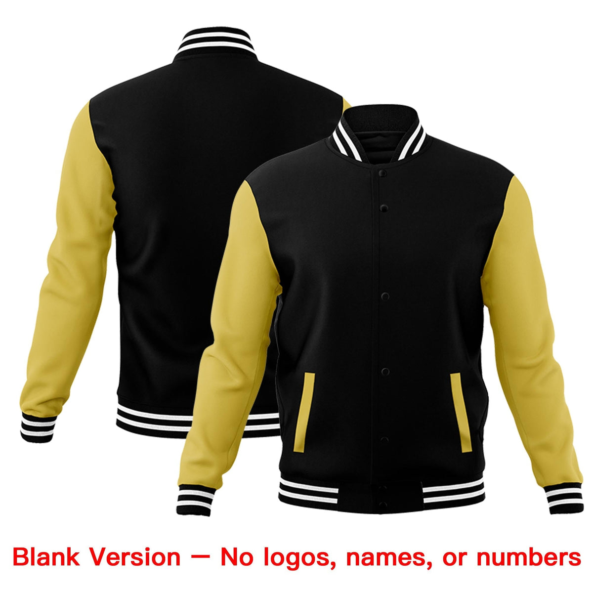 Custom Black Old Gold White Raglan Sleeves Classic Style Letterman Cotton Fabric Jacket| KXKSHOP
