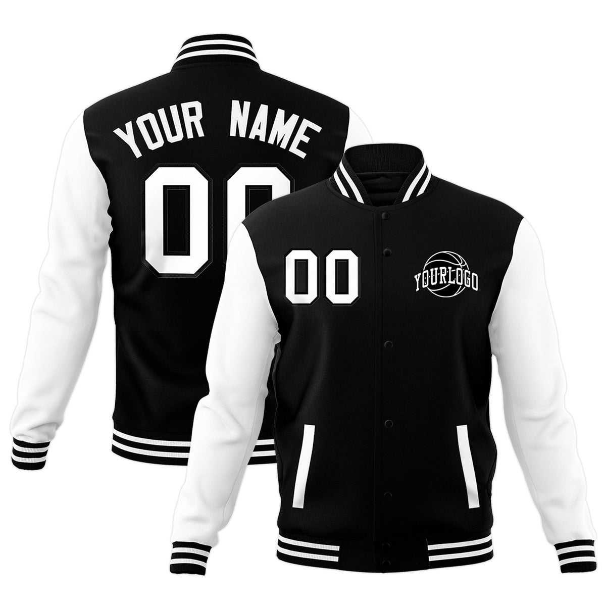 Custom Black White Raglan Sleeves Classic Style Letterman Cotton Fabric Jacket| KXKSHOP