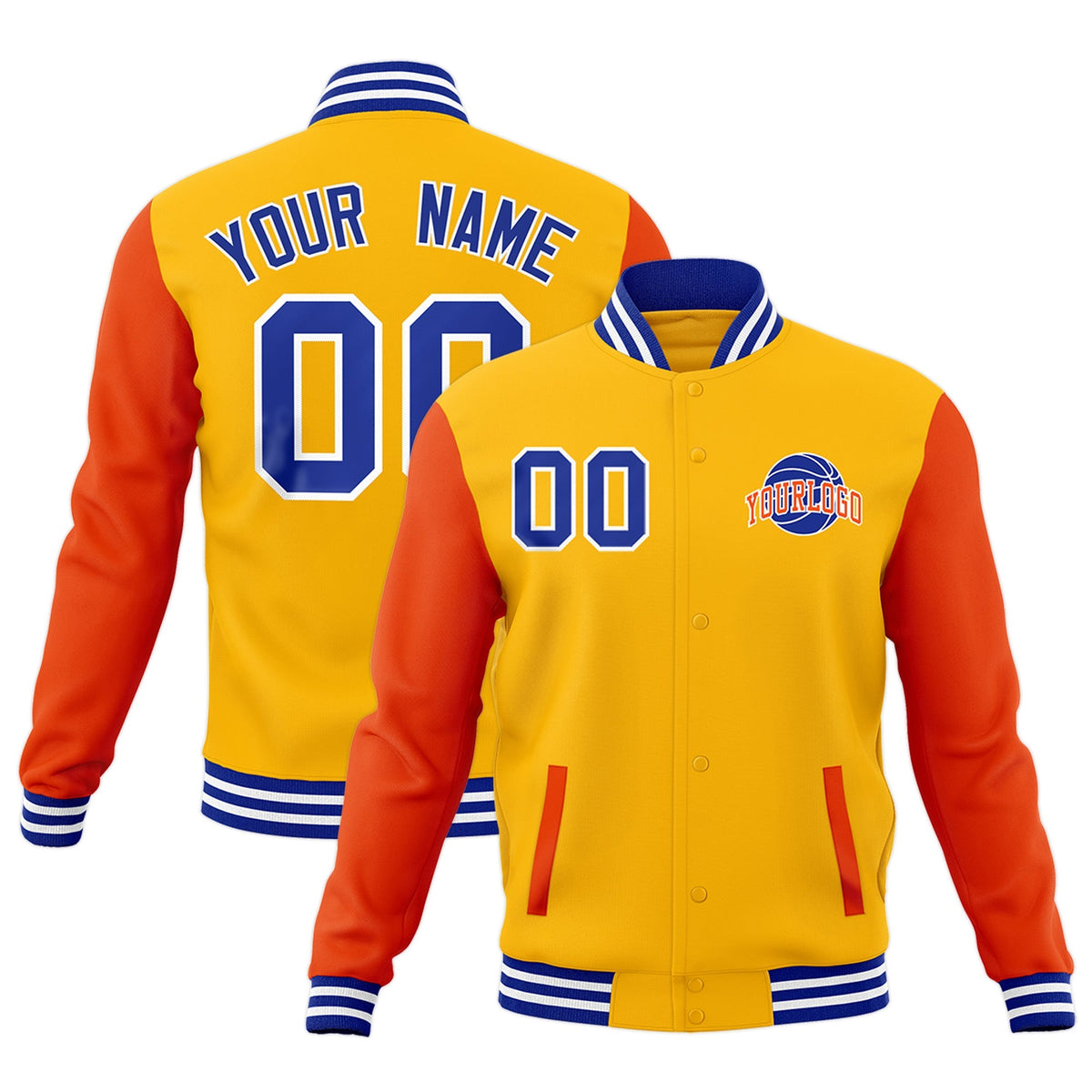 Custom Orange Royal Blue White Raglan Sleeves Classic Style Letterman Cotton Fabric Jacket| KXKSHOP
