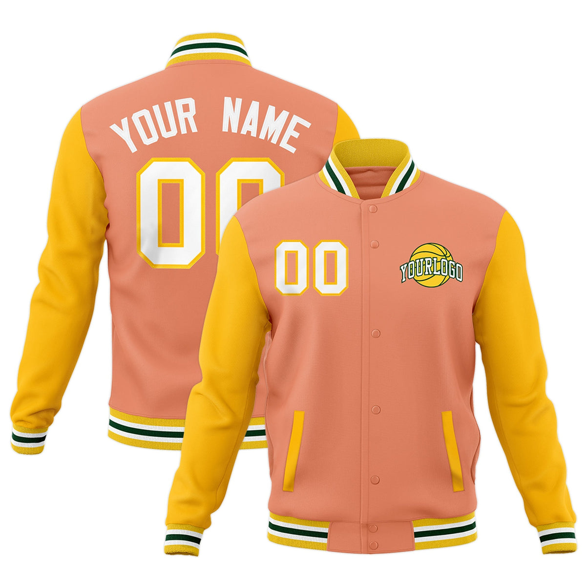 Custom Light Orange Gold White Raglan Sleeves Classic Style Letterman Cotton Fabric Jacket| KXKSHOP