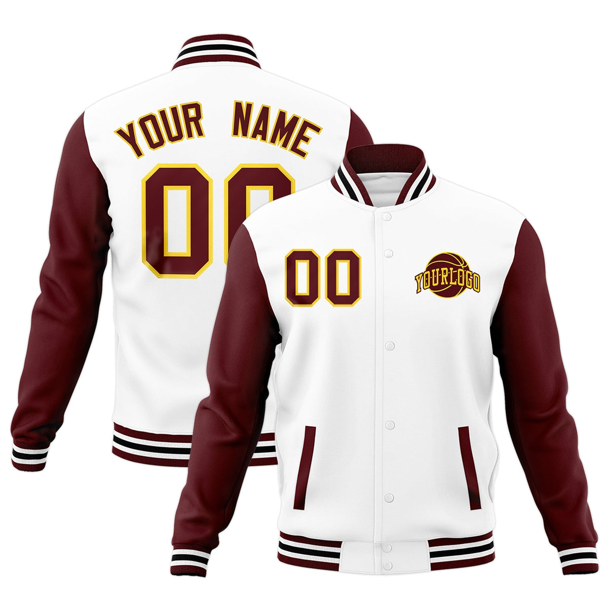 Custom White Crimson Black Raglan Sleeves Classic Style Letterman Cotton Fabric Jacket| KXKSHOP