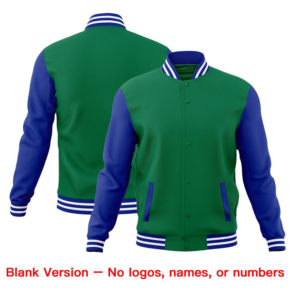 Custom Kelly Green Royal Blue White Raglan Sleeves Classic Style Letterman Cotton Fabric Jacket| KXKSHOP