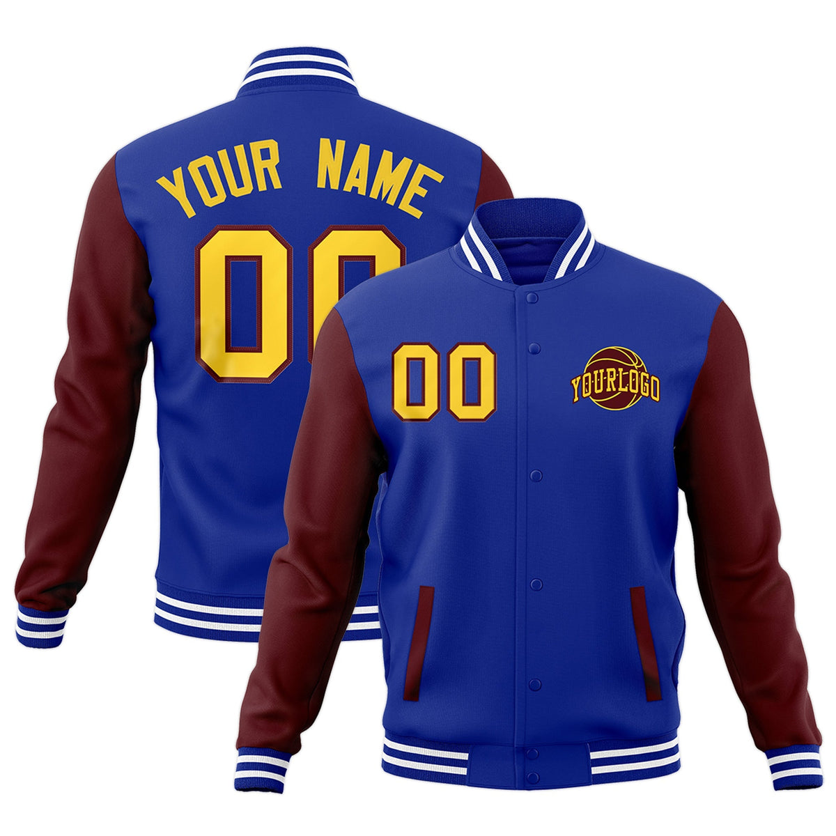 Custom Royal Blue Crimson White Raglan Sleeves Classic Style Letterman Cotton Fabric Jacket| KXKSHOP
