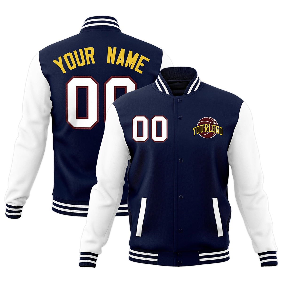 Custom Navy White Raglan Sleeves Classic Style Letterman Cotton Fabric Jacket| KXKSHOP