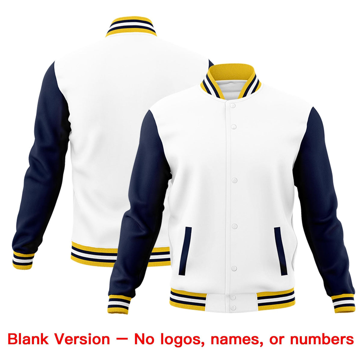Custom White Navy Gold Raglan Sleeves Classic Style Letterman Cotton Fabric Jacket| KXKSHOP