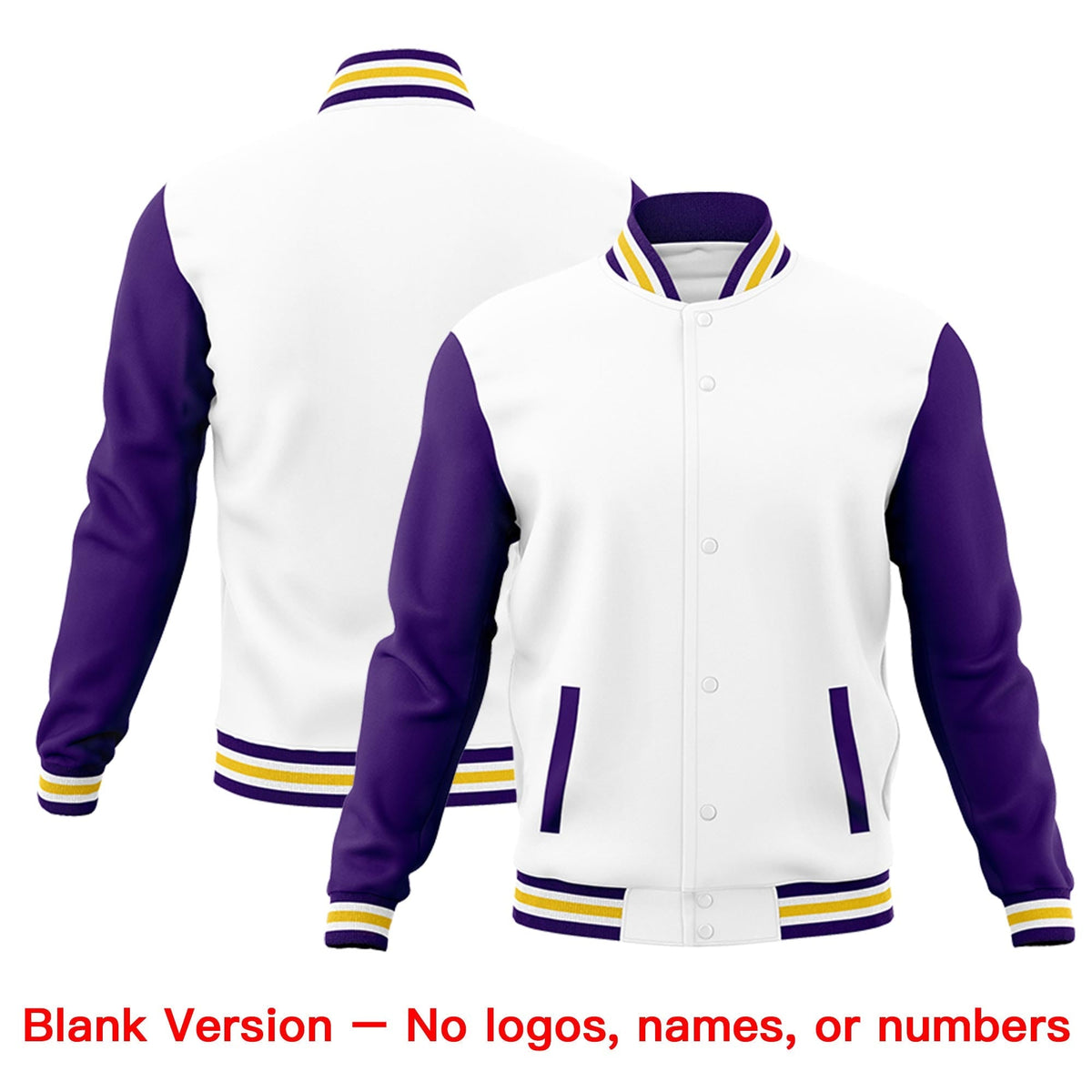Custom White Purple Gold Raglan Sleeves Classic Style Letterman Cotton Fabric Jacket| KXKSHOP