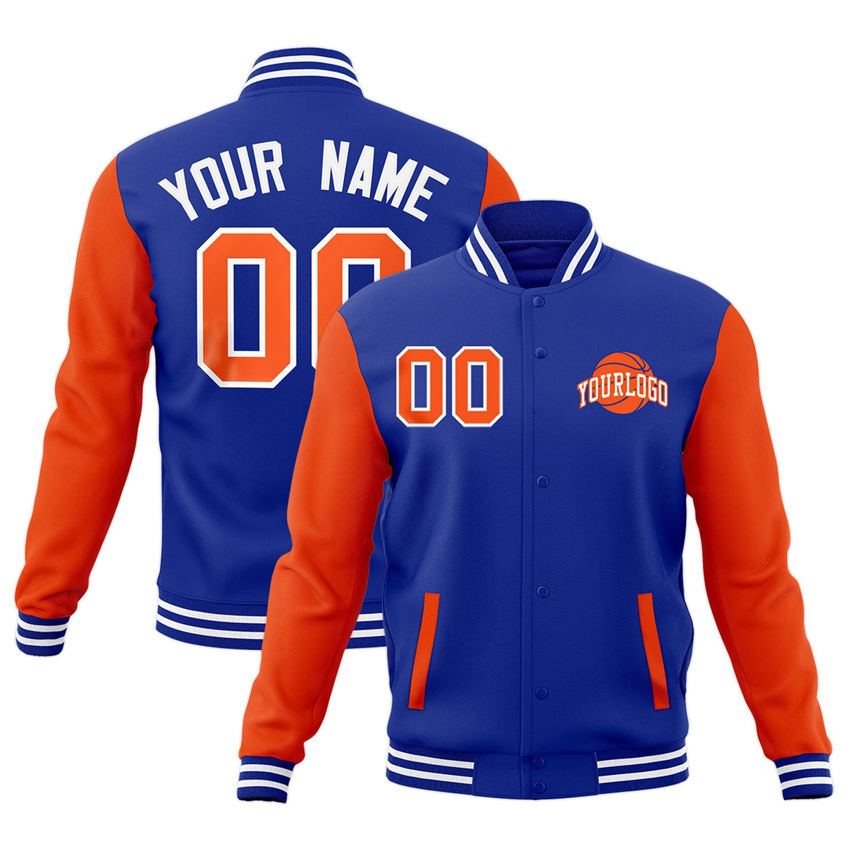 Custom Royal Blue Orange White Raglan Sleeves Classic Style Letterman Cotton Fabric Jacket| KXKSHOP