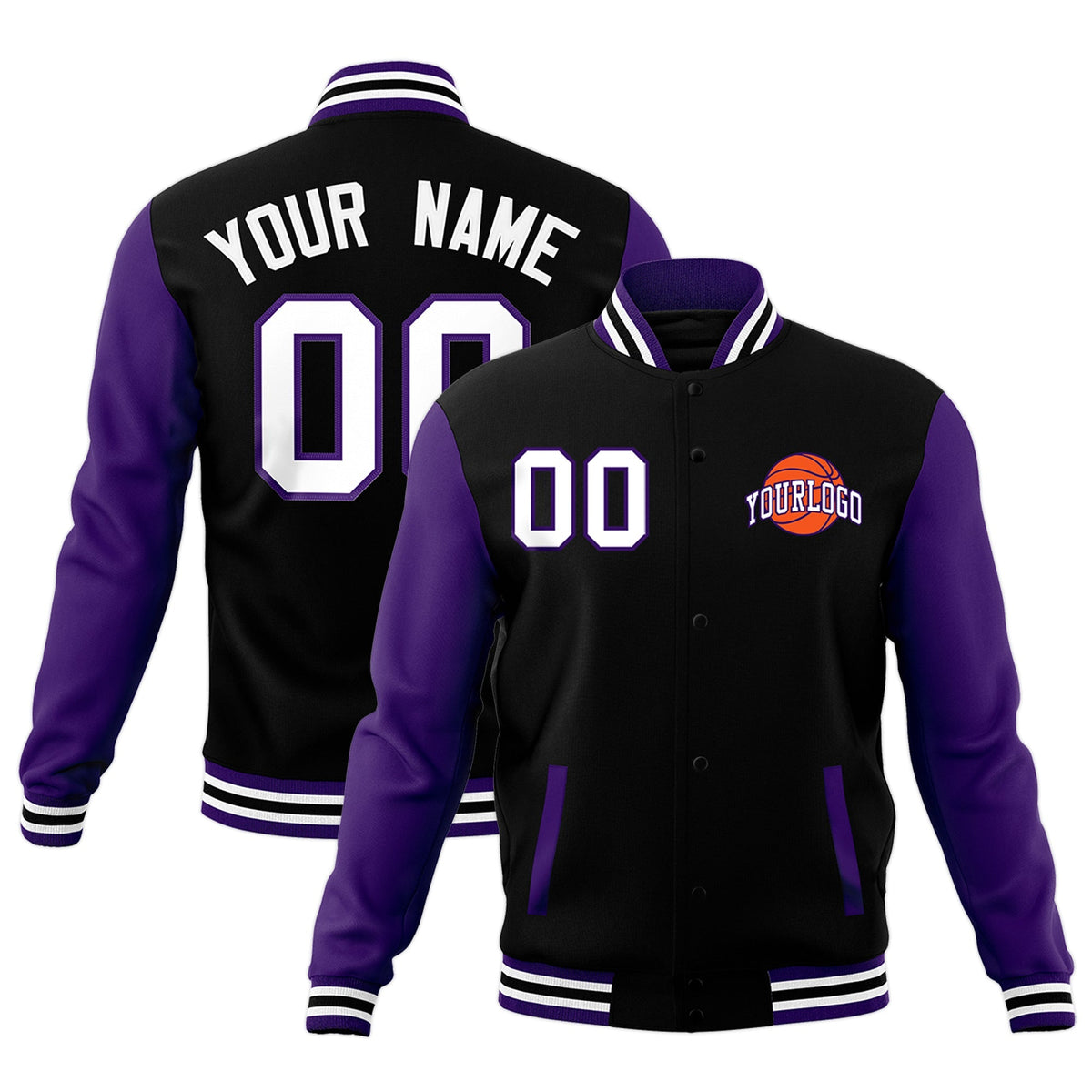 Custom Purple Black White Raglan Sleeves Classic Style Letterman Cotton Fabric Jacket| KXKSHOP