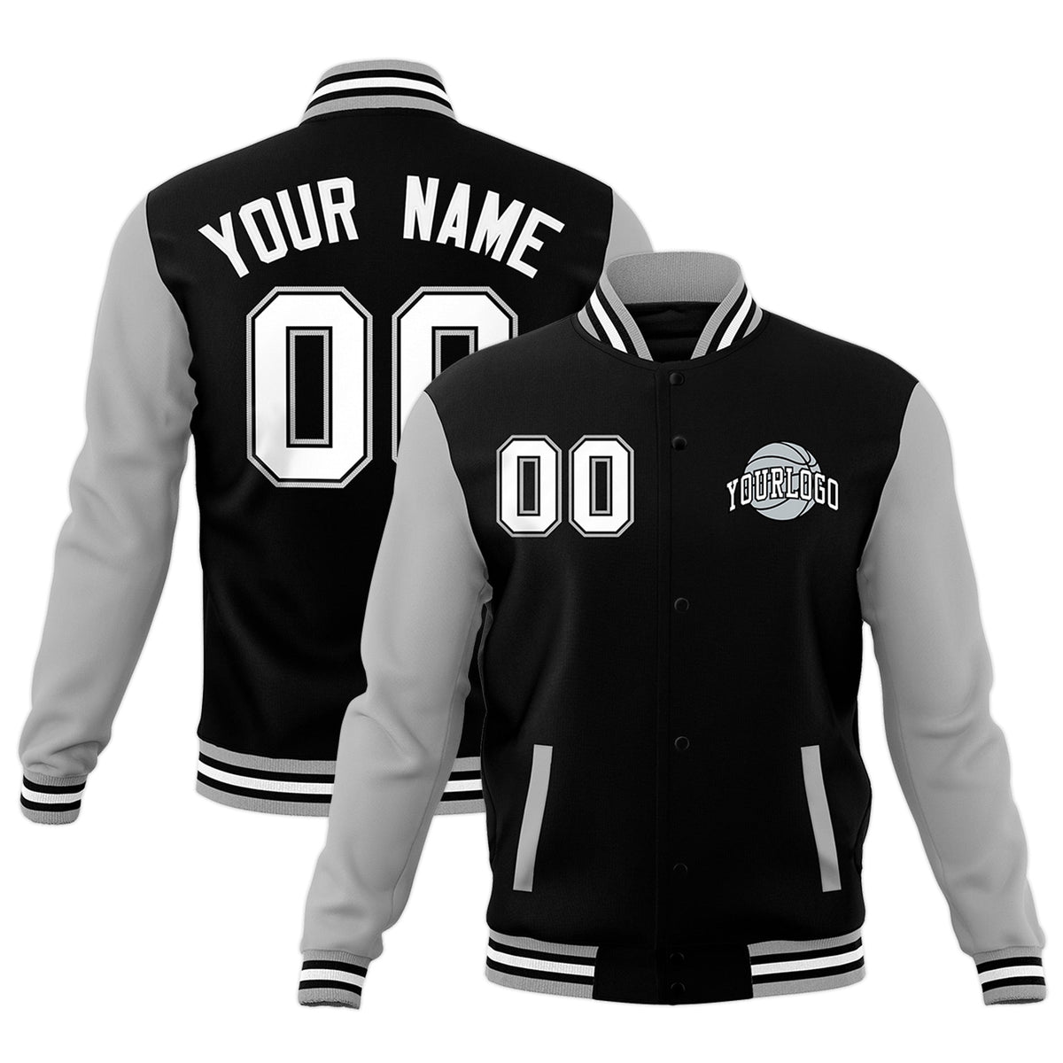 Custom Gray Black White Raglan Sleeves Classic Style Letterman Cotton Fabric Jacket| KXKSHOP