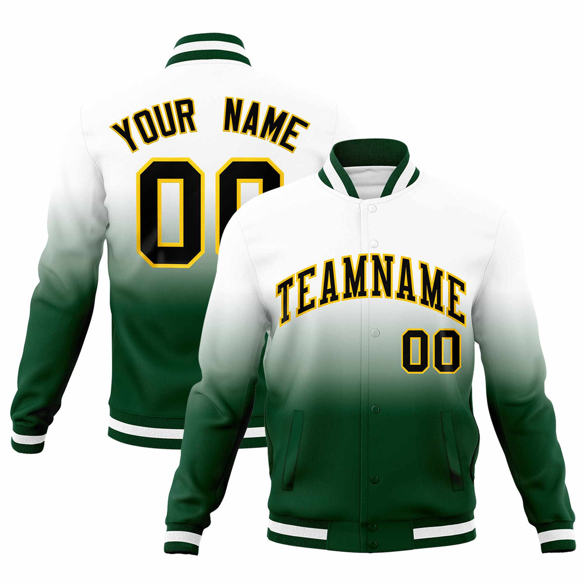 Custom White Gold Full-Snap Varsity Personalization Gradient Fashion Letterman Jacket