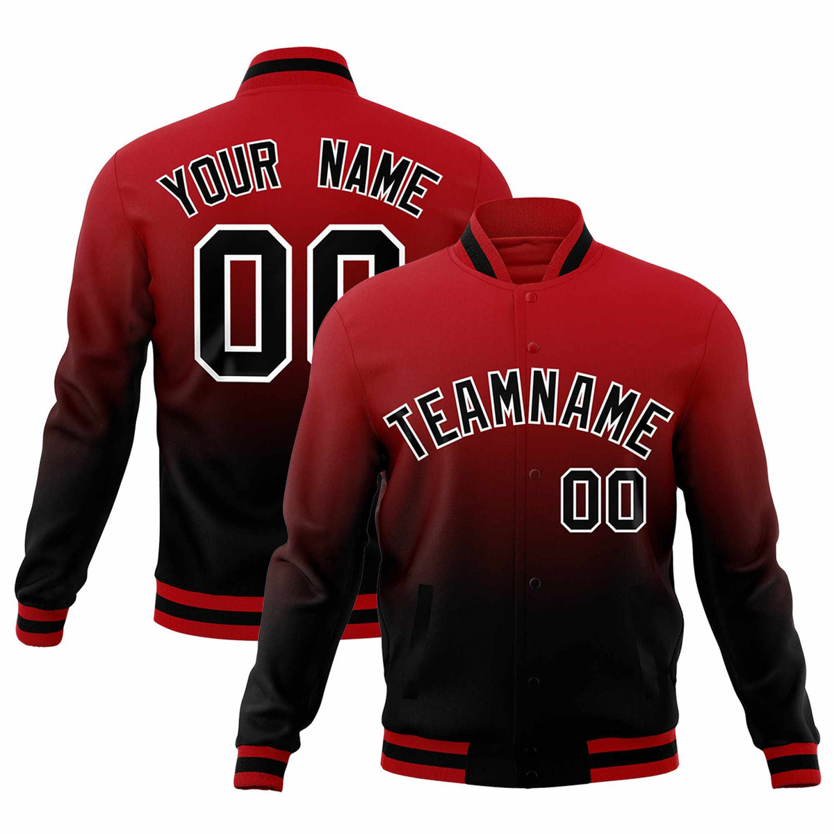 Custom Red Black Full-Snap Varsity Personalization Gradient Fashion Letterman Jacket