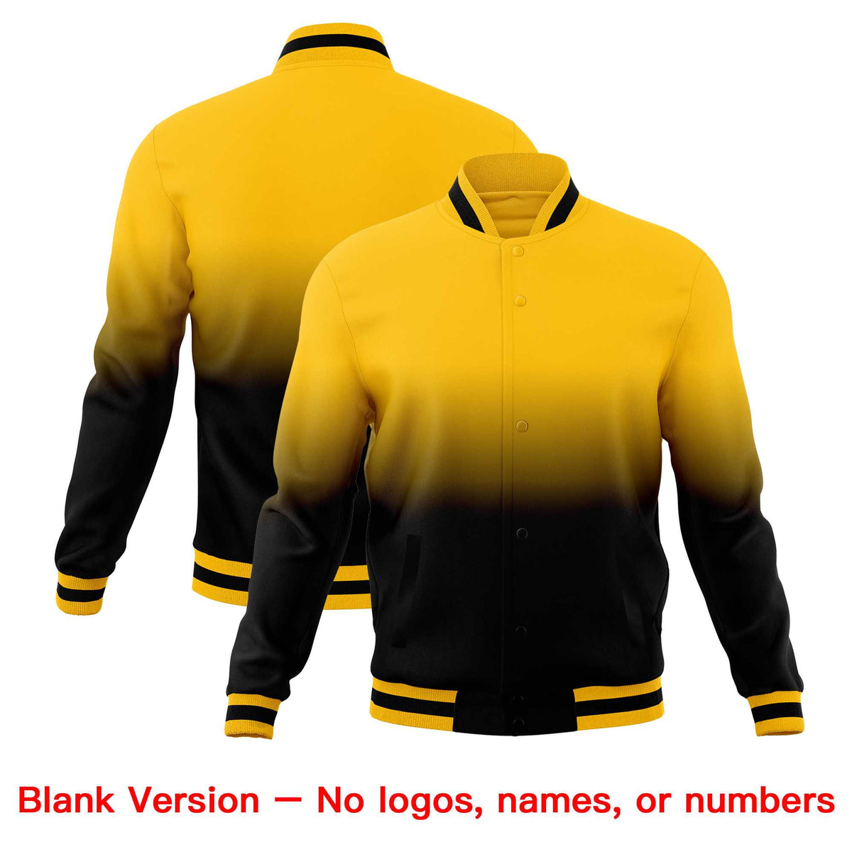 Custom Black Yellow Full-Snap Varsity Personalization Gradient Fashion Letterman Jacket