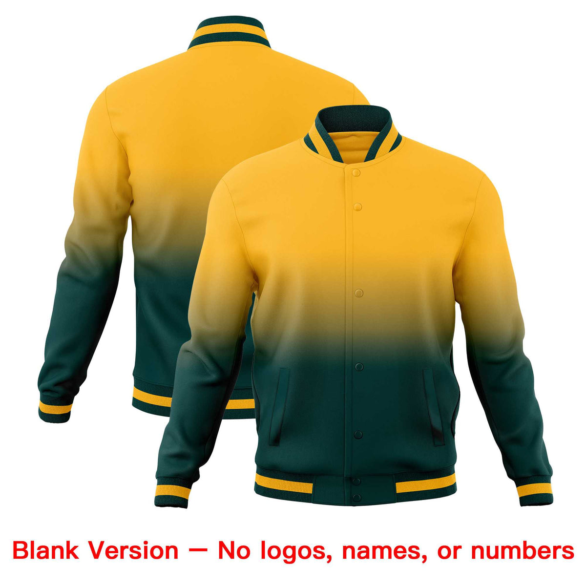 Custom Gold Midnight Green Full-Snap Varsity Personalization Gradient Fashion Letterman Jacket