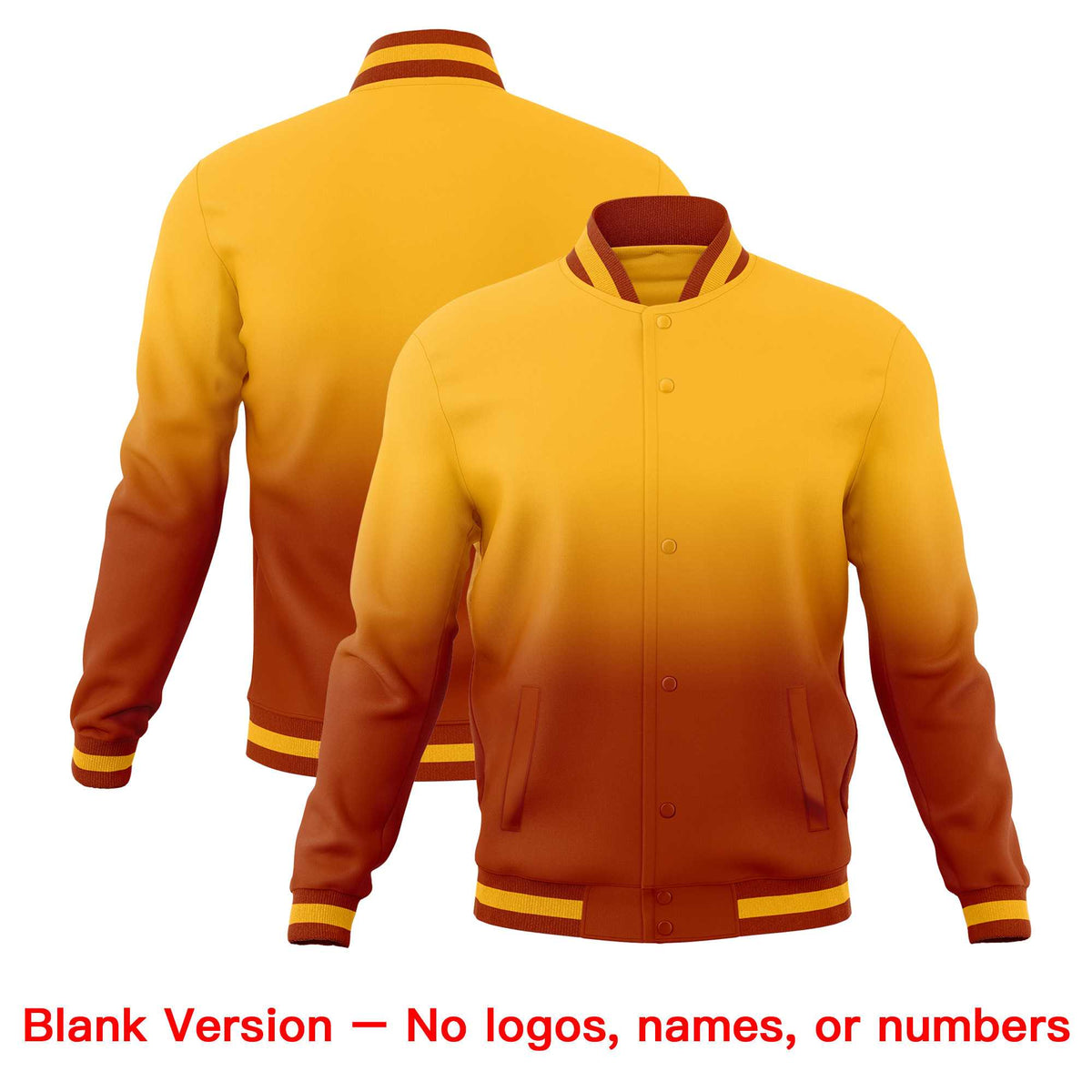 Custom Gold Dark Orange Full-Snap Varsity Personalization Gradient Fashion Letterman Jacket