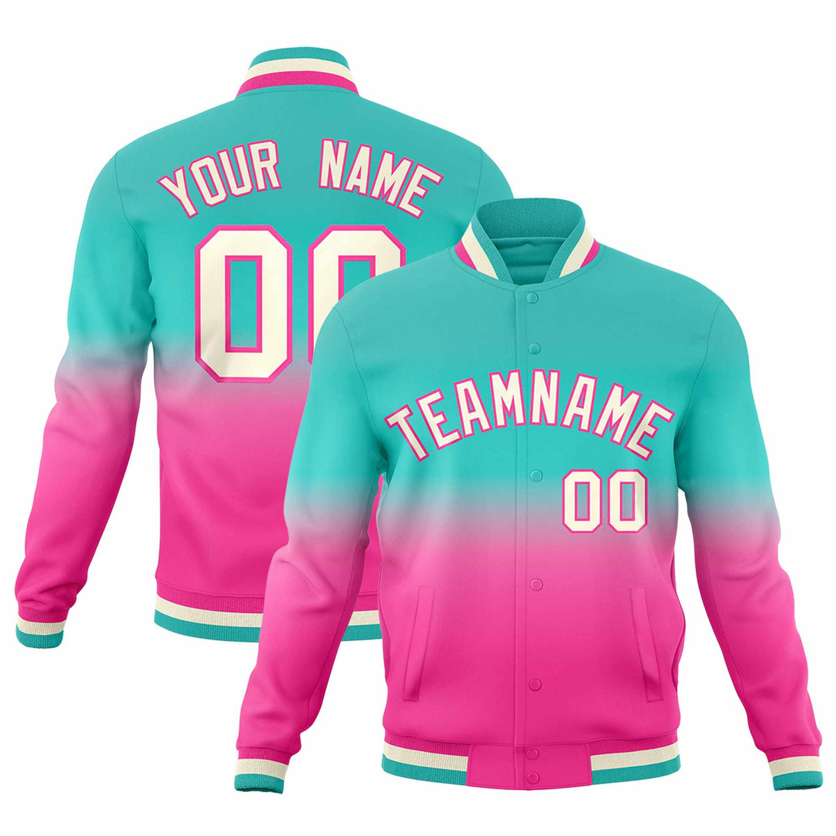Custom Pink Bright Green Full-Snap Varsity Personalization Gradient Fashion Letterman Jacket