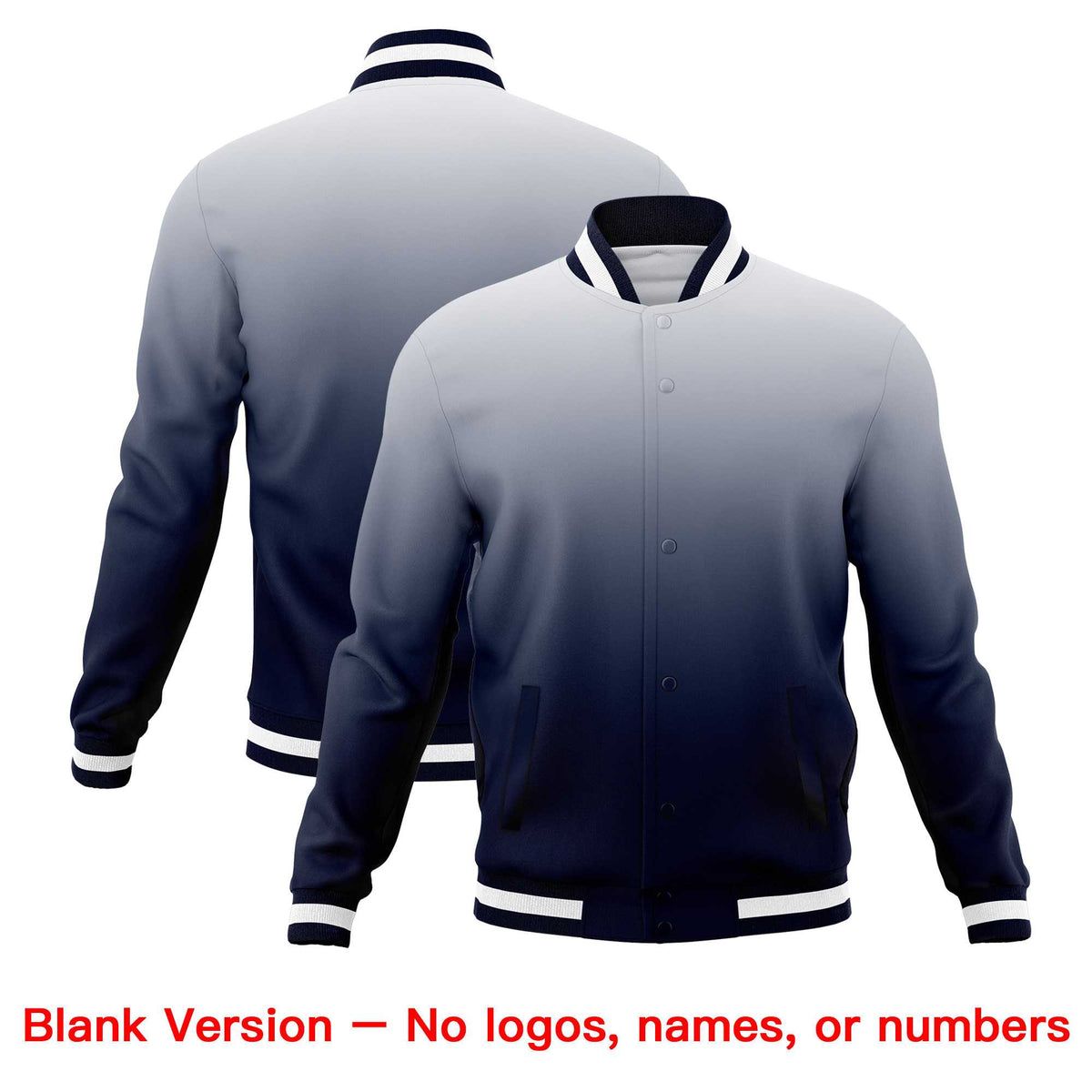 Custom Navy White Full-Snap Varsity Personalization Gradient Fashion Letterman Jacket| KXKSHOP