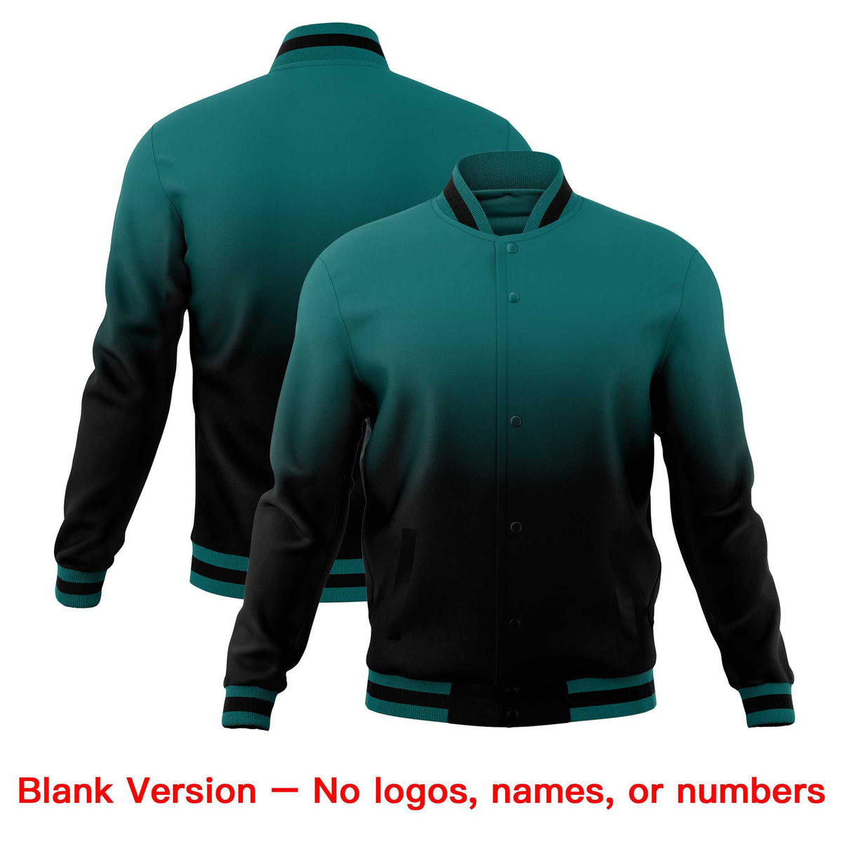Custom Teal Black Full-Snap Varsity Personalization Gradient Fashion Letterman Jacket| KXKSHOP