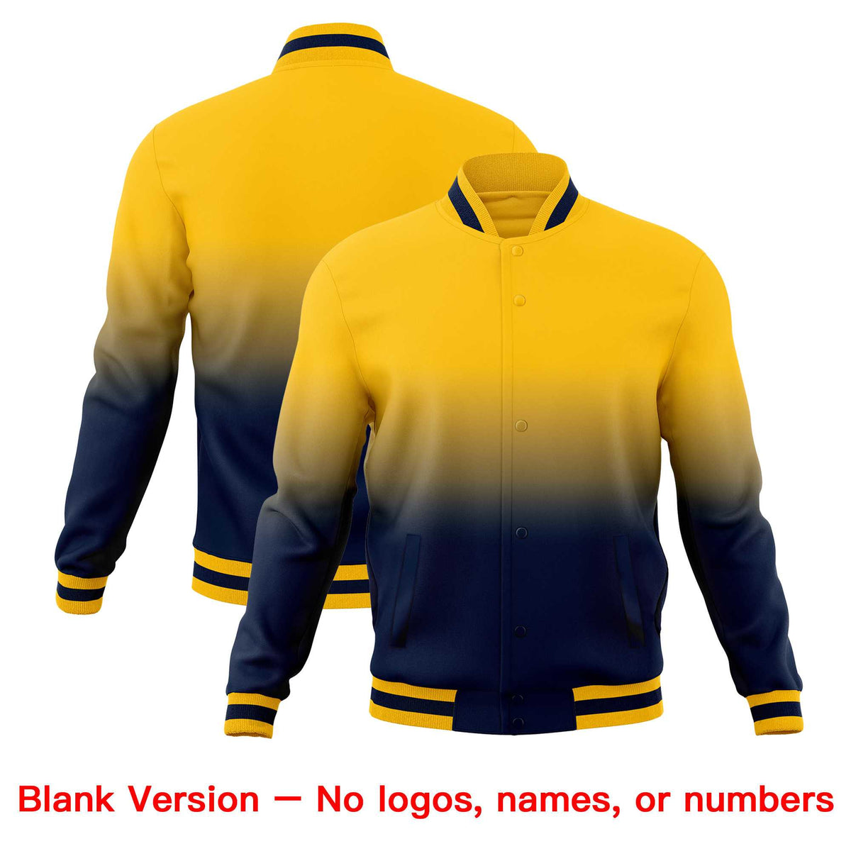 Custom Yellow Navy Full-Snap Varsity Personalization Gradient Fashion Letterman Jacket| KXKSHOP
