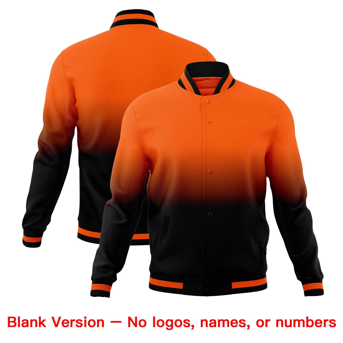 Custom Orange Black Full-Snap Varsity Personalization Gradient Fashion Letterman Jacket| KXKSHOP