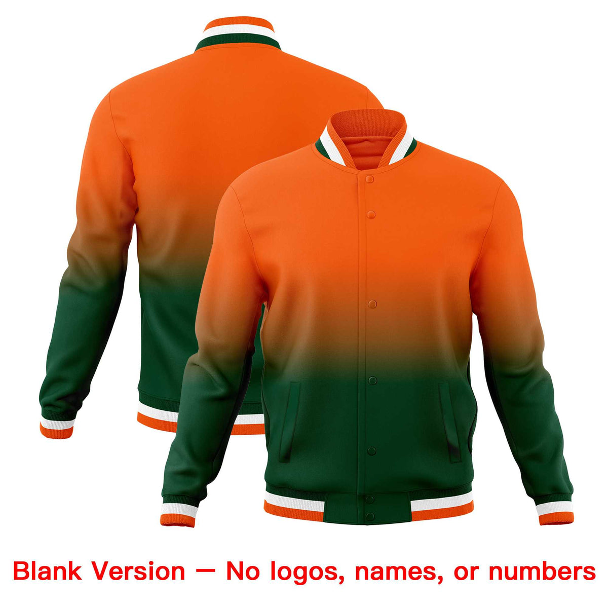 Custom Orange Green Full-Snap Varsity Personalization Gradient Fashion Letterman Jacket| KXKSHOP