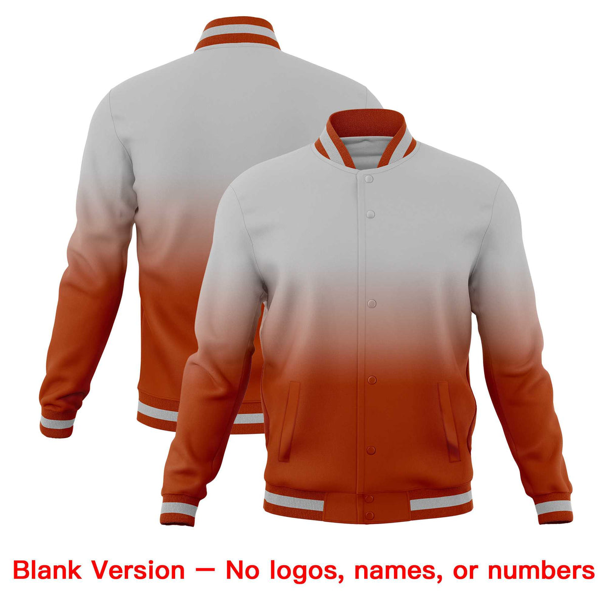 Custom Gray Dark Orange Full-Snap Varsity Personalization Gradient Fashion Letterman Jacket| KXKSHOP
