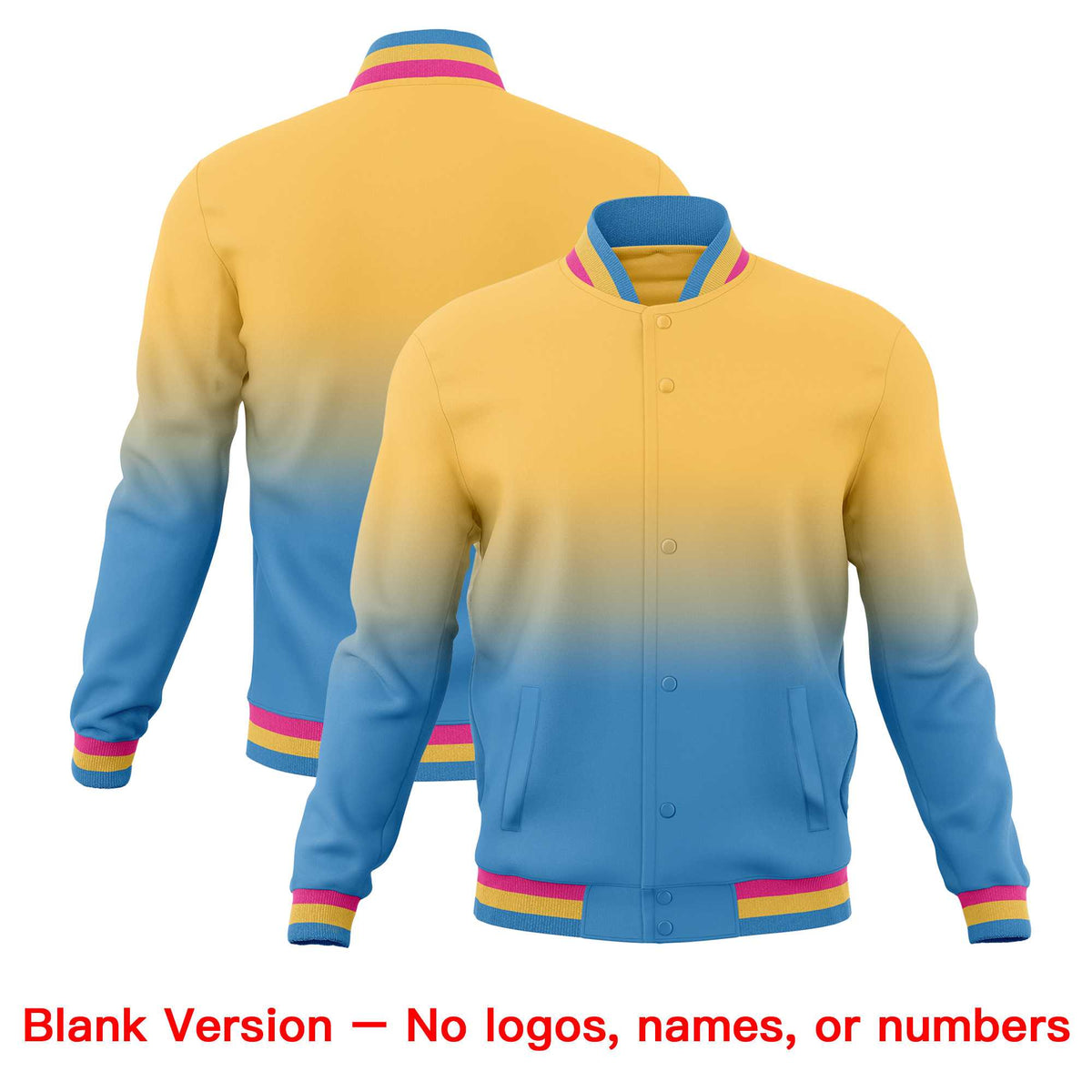 Custom Khaki Light blue Full-Snap Varsity Personalization Gradient Fashion Letterman Jacket| KXKSHOP