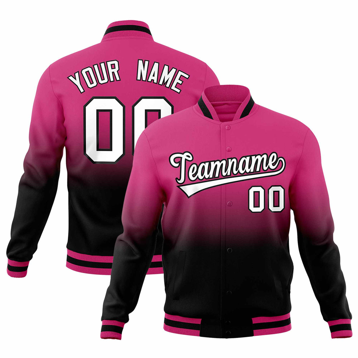 Custom Rose Red Black Full-Snap Varsity Personalization Gradient Fashion Letterman Jacket| KXKSHOP