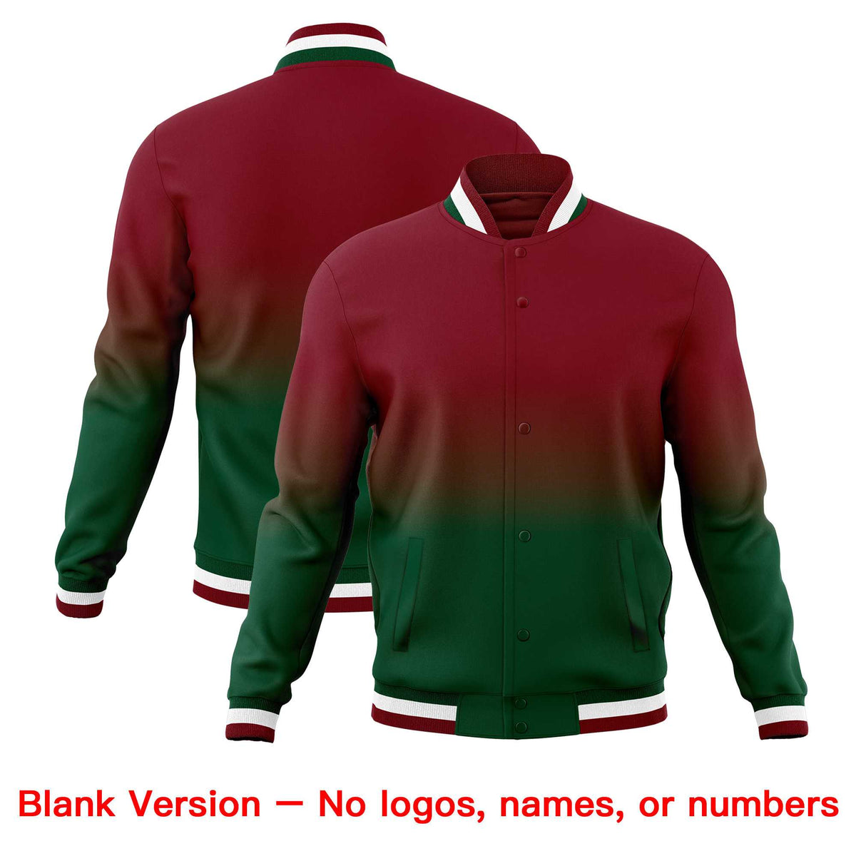 Custom Green Crimson Full-Snap Varsity Personalization Gradient Fashion Letterman Jacket| KXKSHOP