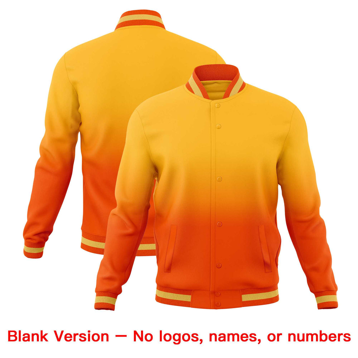 Custom Orange Gold Full-Snap Varsity Personalization Gradient Fashion Letterman Jacket| KXKSHOP