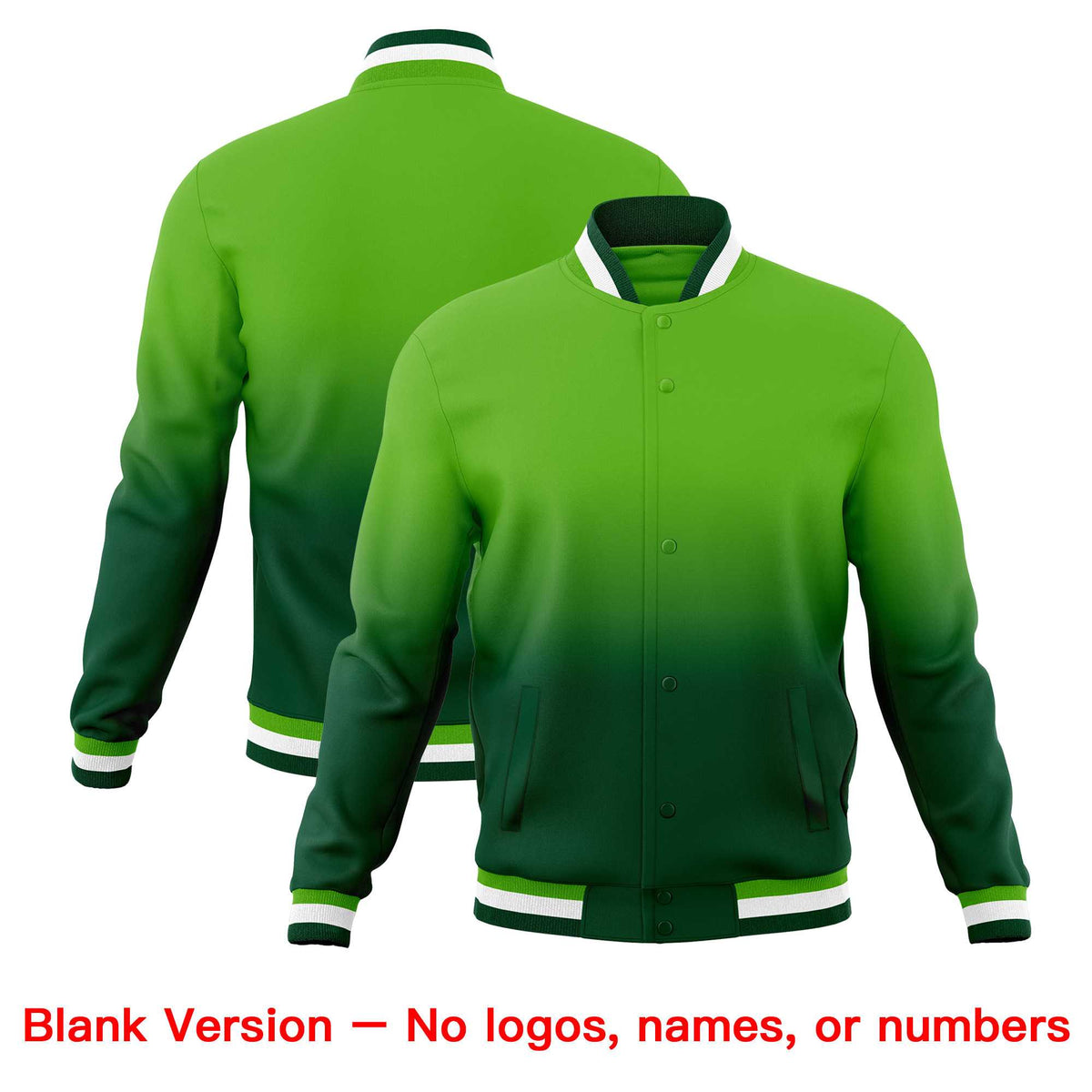 Custom Green Gold Full-Snap Varsity Personalization Gradient Fashion Letterman Jacket| KXKSHOP