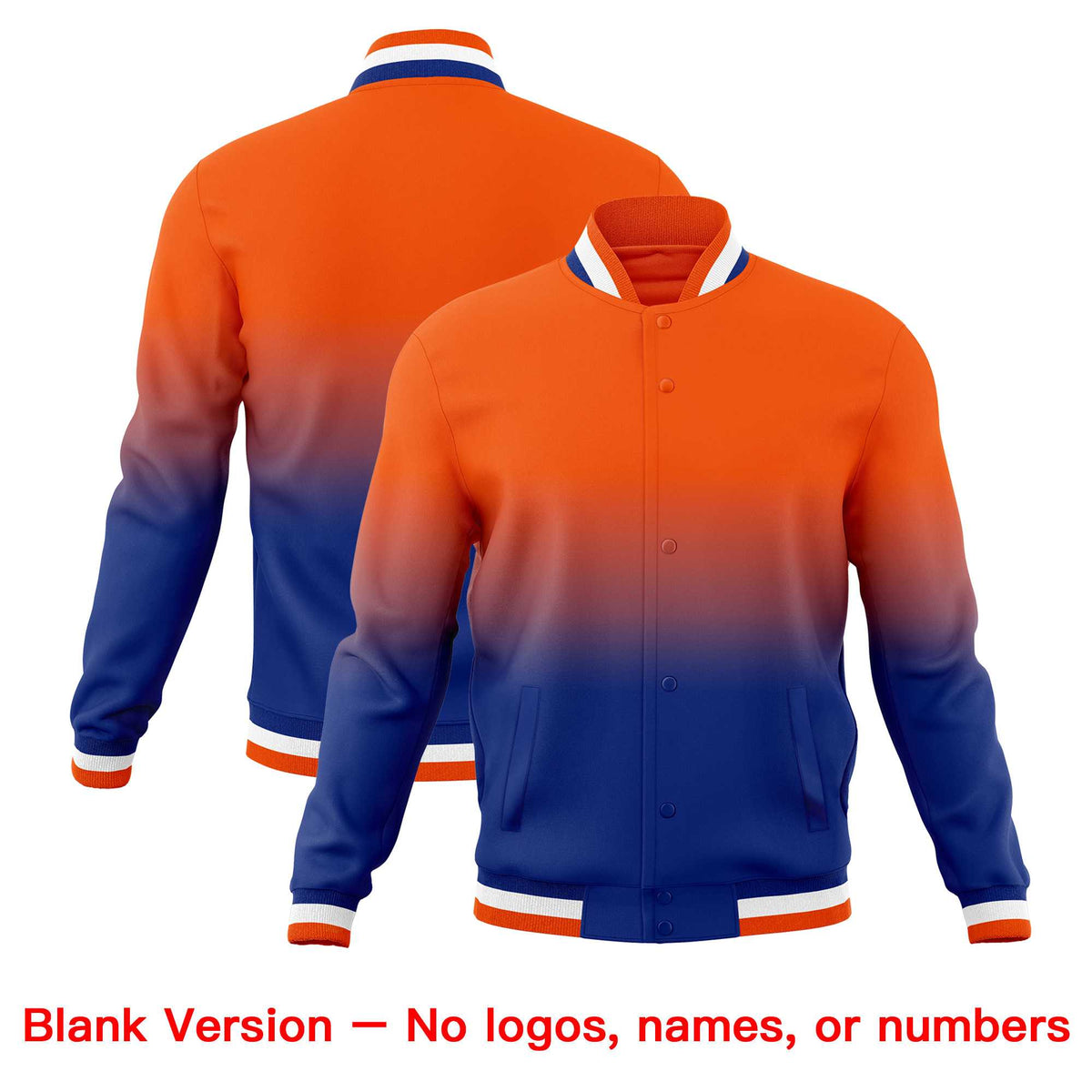 Custom Orange Royal Full-Snap Varsity Personalization Gradient Fashion Letterman Jacket| KXKSHOP