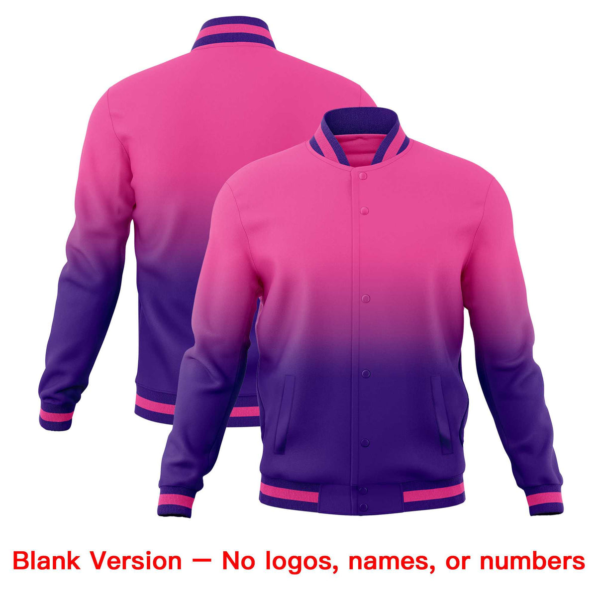 Custom Pink Purple Full-Snap Varsity Personalization Gradient Fashion Letterman Jacket| KXKSHOP