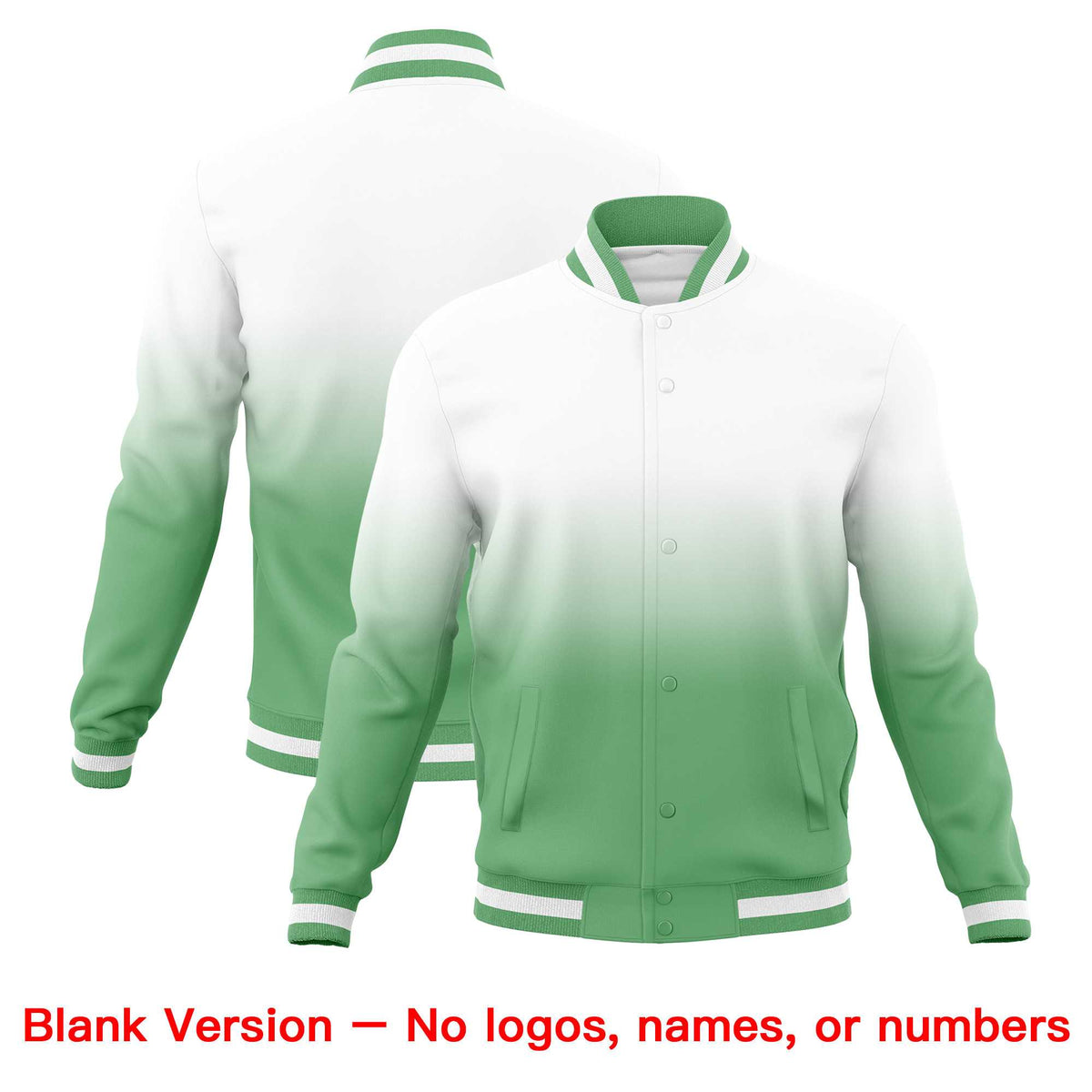 Custom White Green Full-Snap Varsity Personalization Gradient Fashion Letterman Jacket| KXKSHOP