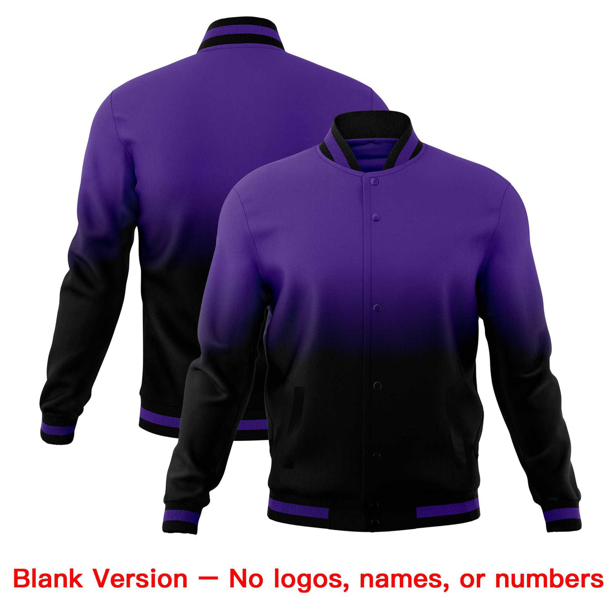 Custom Purple Black Full-Snap Varsity Personalization Gradient Fashion Letterman Jacket| KXKSHOP